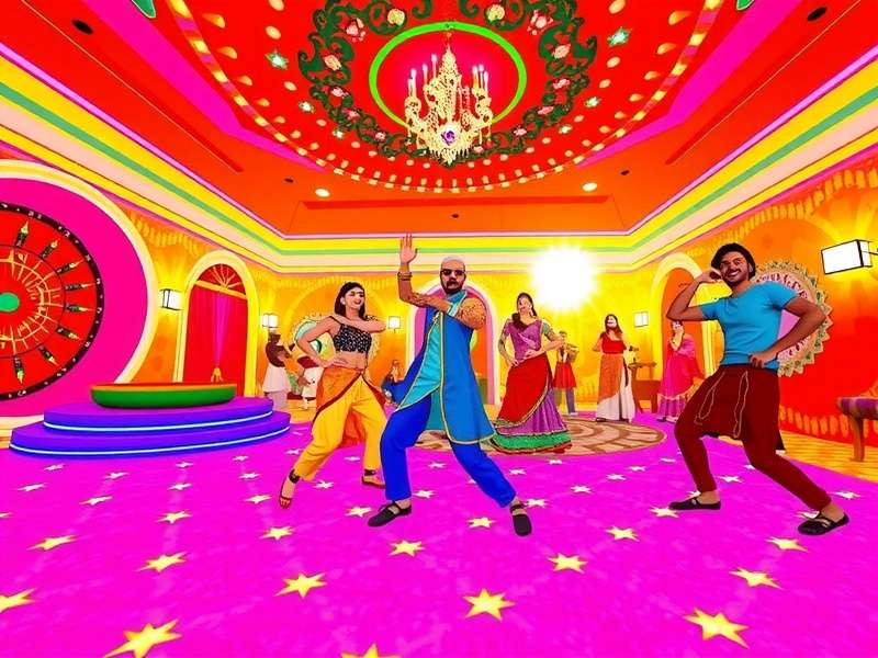VR Bolly Groove Galaxy gameplay screenshot showing colorful Bollywood dance environment